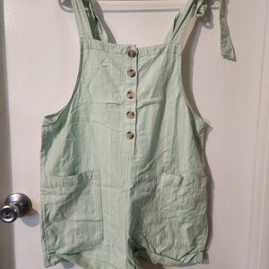 O'Neill Mint Green Pinstripe Tie-Shoulder Romper